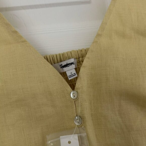 NWT Madewell Gwen Crop Vest Top Womens 2 Yellow Light Straw Linen Crop Top Shirt - Picture 2 of 6